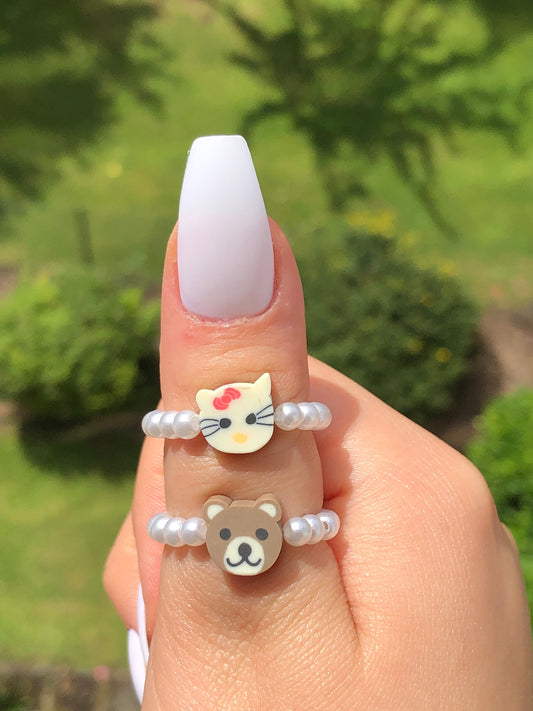 Animal Pearl Beaded Ring ( Hello kitty, bear, panda, dog, fox, pig, ladybug etc)
