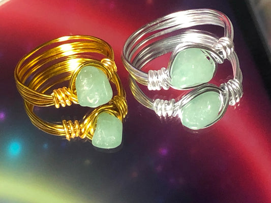 REAL Aventurine Handmade Trendy Unisex Gemstone crystal ring (available in silver and gold)